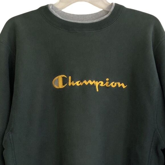 VTG Champion Reverse Weave Sweatshirt Mens Sz XL Crewneck Green Gold Embroidered - Picture 3 of 12